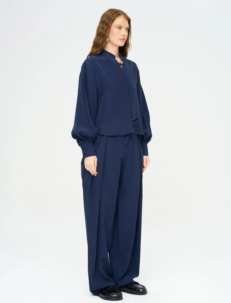 Striped Linen Blend Short Shirt - Blue