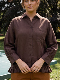 Indigo Cotton Linen Women's Shirt - Brown