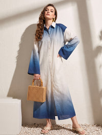 Long Omre Tunic Dress - Blue & Off White