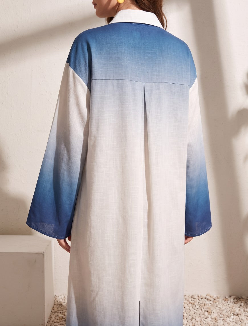 Long Omre Tunic Dress - Blue & Off White
