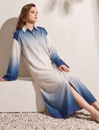 Long Omre Tunic Dress - Blue & Off White