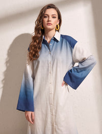 Long Omre Tunic Dress - Blue & Off White