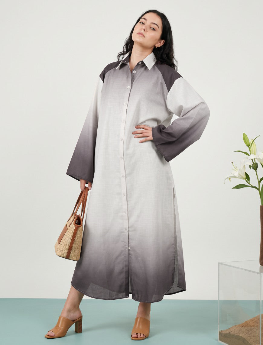 Long Omre Tunic Dress - Brown & Off White