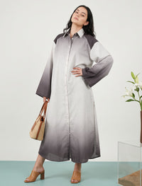 Long Omre Tunic Dress - Brown & Off White
