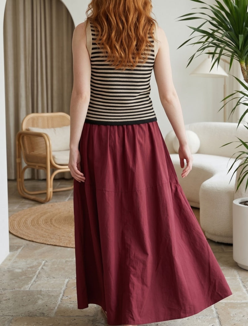 Cotton Linen Skirt - Maroon