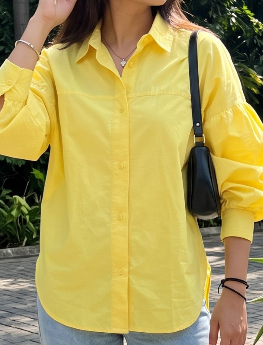 Indigo Cotton Linen Women's Shirt - Yellow
