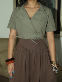 Cotton Collar tie Top - Green