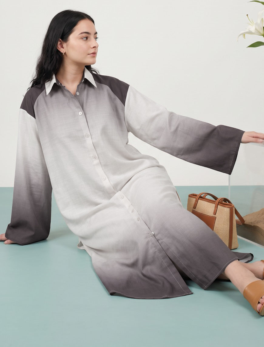 Long Omre Tunic Dress - Brown & Off White