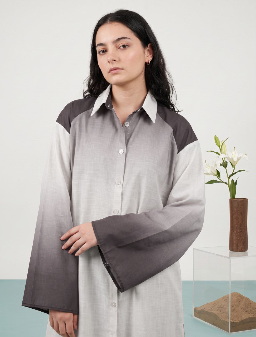 Long Omre Tunic Dress - Brown & Off White