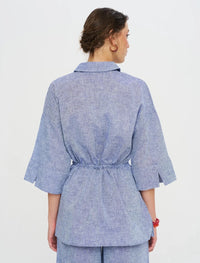 Indigo Linen Women's Shirt with Belt - Blue
