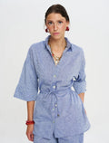 Indigo Linen Women's Shirt with Belt - Blue