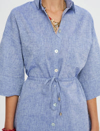 Indigo Linen Women's Shirt with Belt - Blue