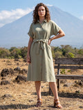 Indigo Tie Hemp Linen Shirtdress - Green
