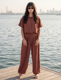 Button Up And Gathered Set - Chocolate