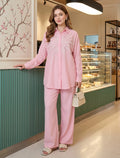 Shirt with Floral Embroidery and Stone Work Details - Pink