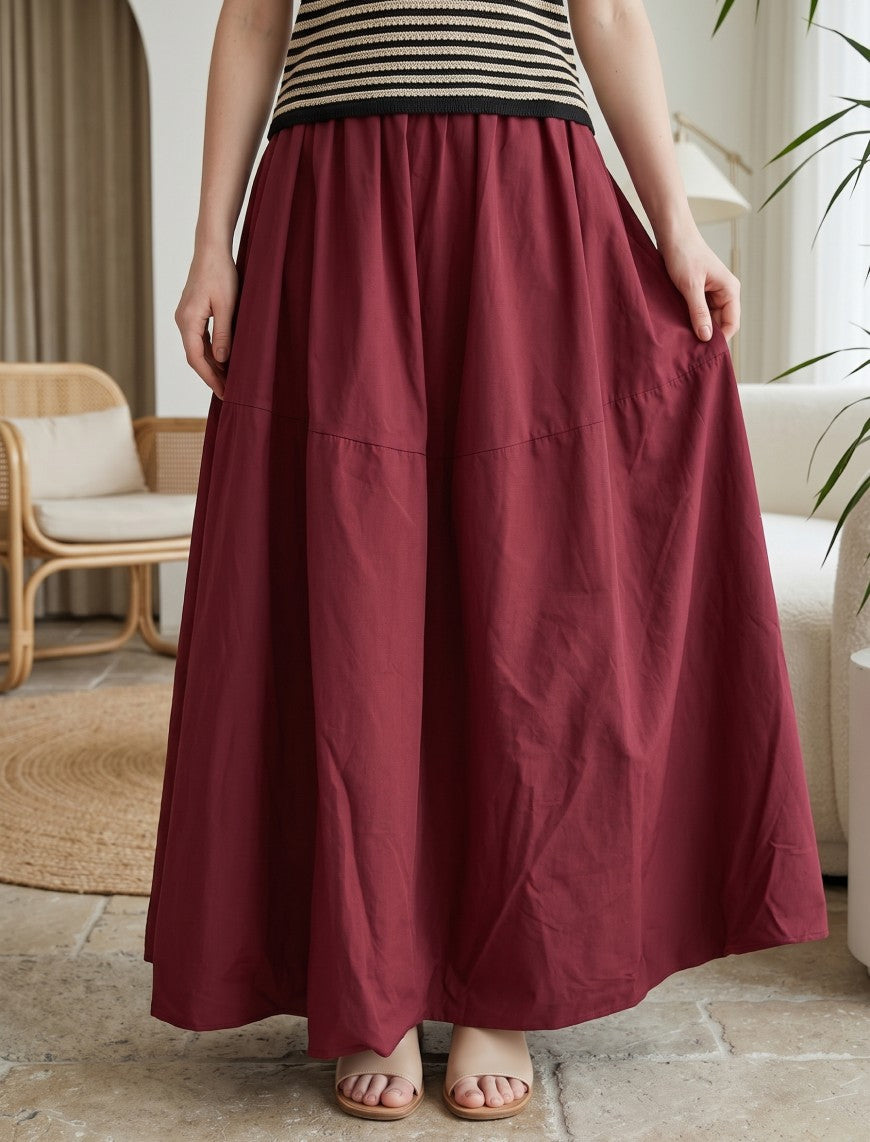 Cotton Linen Skirt - Maroon