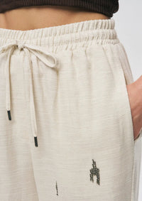 Elastic Waist Beaded Palazzo Trousers - Off White