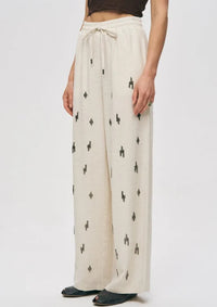 Elastic Waist Beaded Palazzo Trousers - Off White