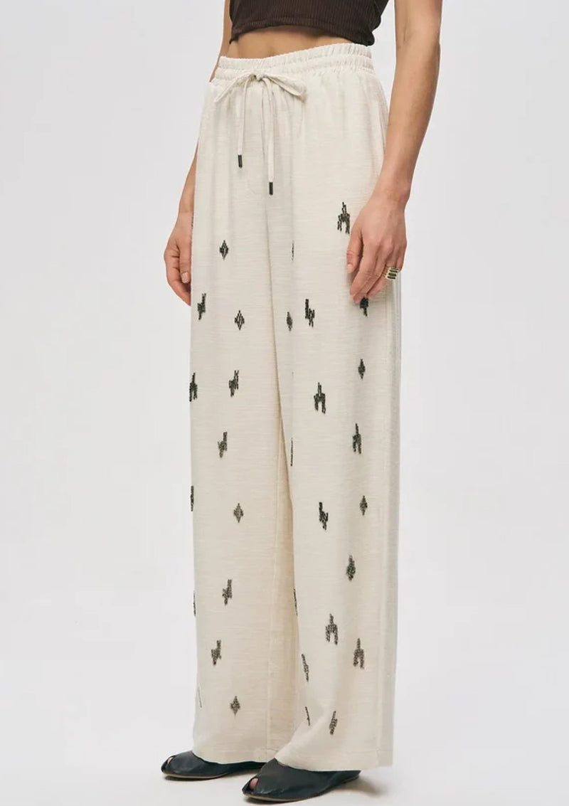 Elastic Waist Beaded Palazzo Trousers - Off White