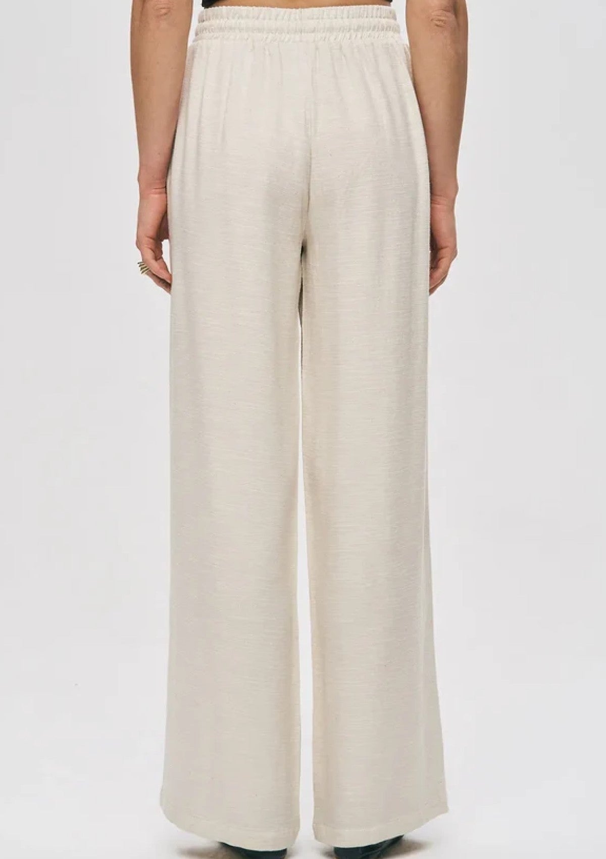 Elastic Waist Beaded Palazzo Trousers - Off White