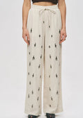 Elastic Waist Beaded Palazzo Trousers - Off White