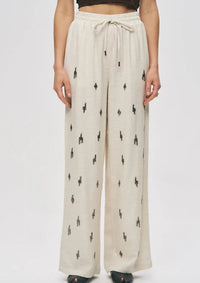 Elastic Waist Beaded Palazzo Trousers - Off White