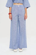 Linen Women's Palazzo Pants - Blue